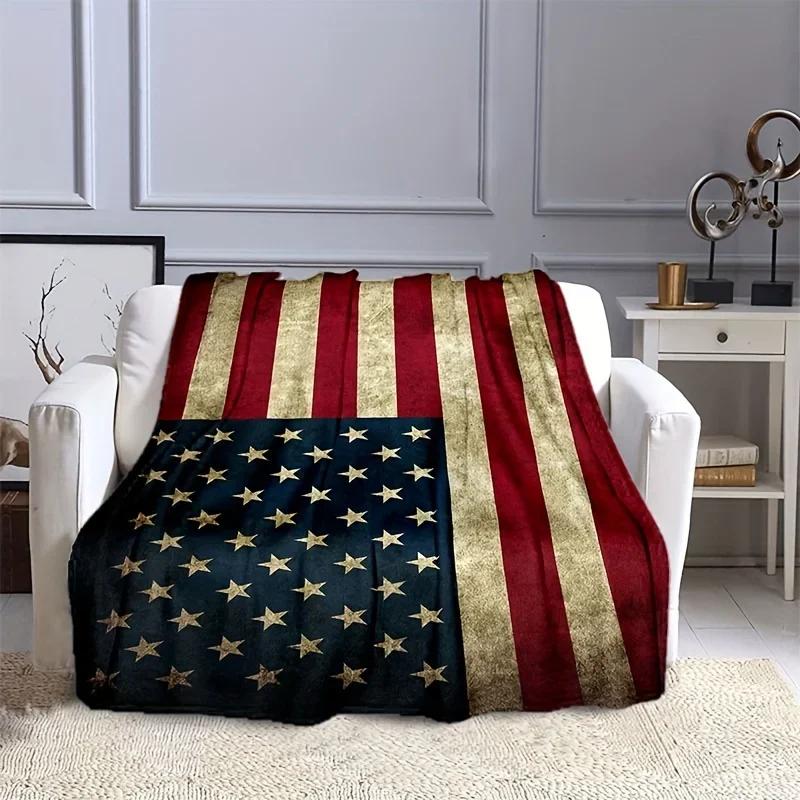 Amerikanische Flagge digital bedruckt Polyester Schlafzimmer Samt Flanell Weiche Sofabezug Decke Fleece weiche Sofabezug Decken für Betten