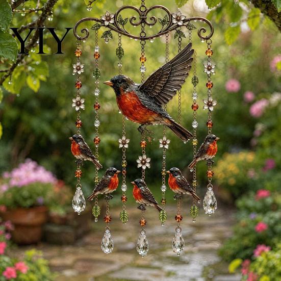 Vintage Iron Frame Decor Graceful Bird Wind Chimes, Chimes for Outside, Metal Outdoor Chime Hanging Suncatchers with Crystal Pendants Garden