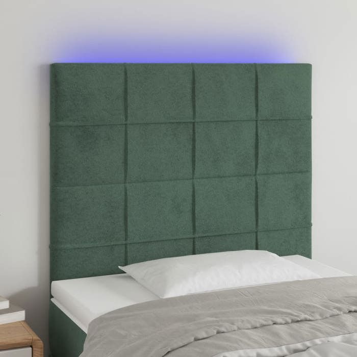 VidaXL Tête de Lit à LED Meuble de Chambre à Coucher Accessoire de Lit Simple Tête de Cadre de Lit Intérieur Vert Foncé 3122469