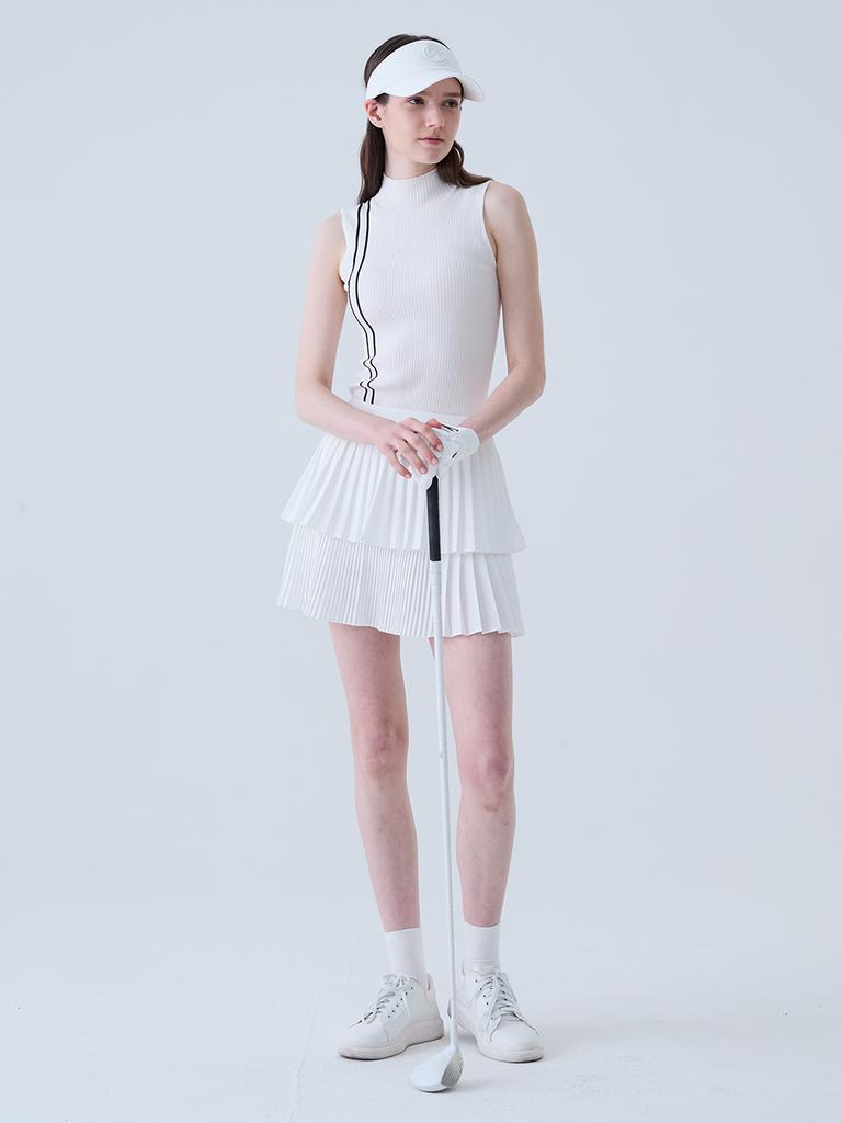 LORDLOAR Slim Ribbed Mock Neck Sleeveless Knit White