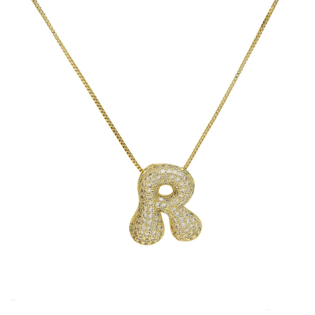 Luxury Zircon 26 English Letter Pendant Necklace for Women Gold Plated Stainless Steel Chain Fat Alphabet Hip Hop Necklace