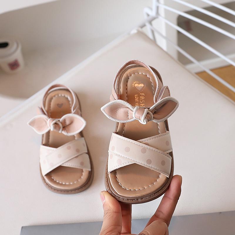 Kids Polka Dot Bow Decor Cross Strap Flat Sandals 22 розовый
