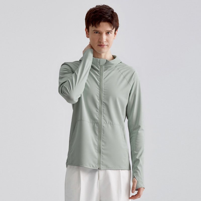 Paper Cranes Sun Protection Clothing for Men, Autumn Upf50+, Lightweight Ice Silk, Breathable, Quick-Drying, Hooded Long-Sleeve Top for Men 90525