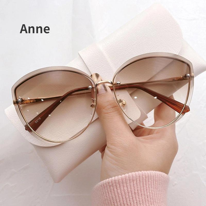 High Quality women's Oval Rimless Sunglasses Lady Metal Cay Eye Shades for Women Driving Glasses Sonnenbrille Zonnebril Dames