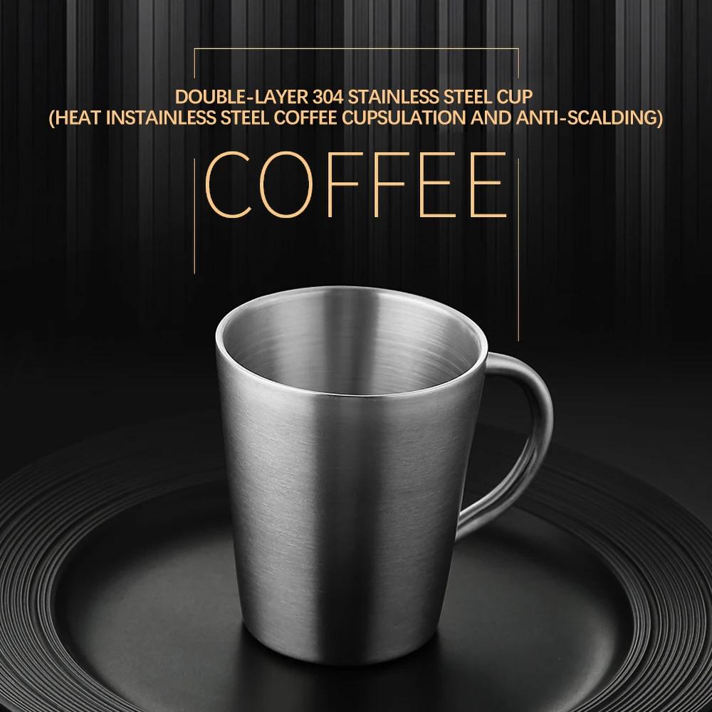 Caneca de Cerveja de Aço Inoxidável 304 Copo de Água Parede Dupla Anti Escaldante Caneca de Café 300ML Portátil Copo de Chá para Viagem Copo para Bebida de Café