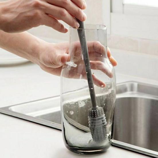 Silicone Bottle Cleaning Brush with Long Handle Soft Bristles Narrow Collar Scrub Brush Glassware Baby Bottles Cleaning Tool