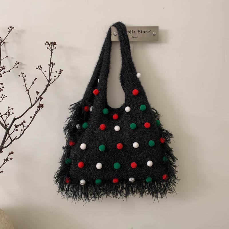 

Женская сумка: Стильная и повседневная, сумка на одно плечо с бисером, вязаная сумка большой вместимости чёрный