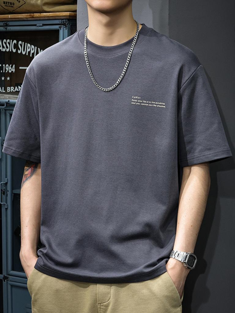 Letters Graphic Printed T-shirt Men Korean Style Casual Loose Short Sleeved Beach Tops Unisex T Shirts Summer Street Men's Tees
