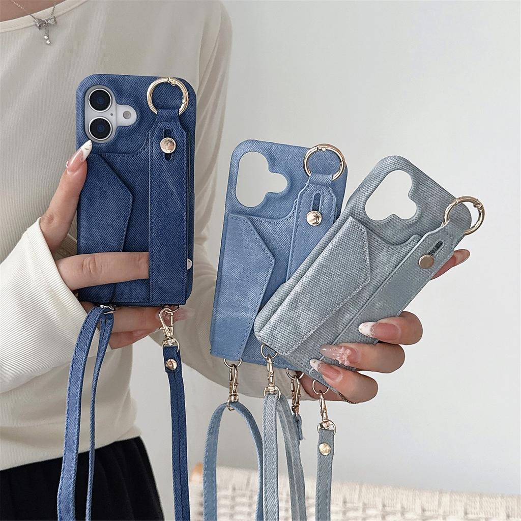 Leather Wrist Strap Ring Wallet Card Slot Holder Phone Case for IPhone 17 Air 16E 15 Plus 14 13 12 11 Pro Max Crossbody Cover