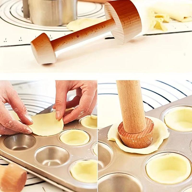 Wooden Egg Tart Mold Pie Mold Double-headed Egg Tart Pie Bottom Mold Wooden Color Egg Tart Mold Rolling Pin Kitchen Gadget