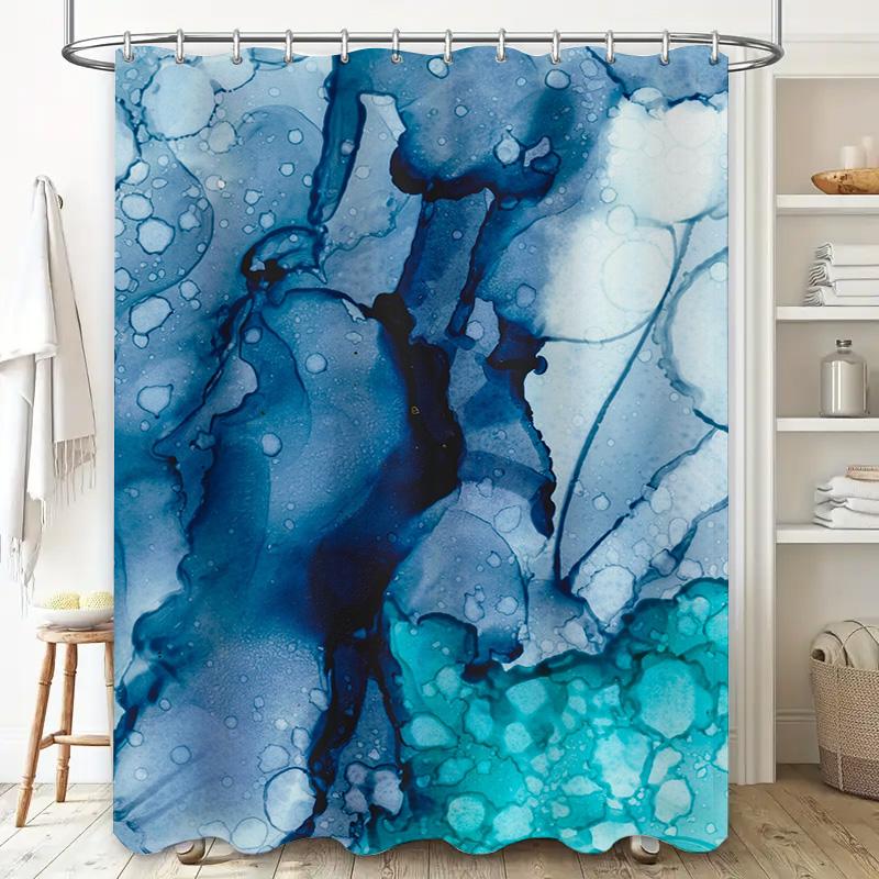 Abstract Watercolor Shower Curtain Blue Ocean Waves Design for Bathroom Decor Customizable Size from 60x72 to 84x96 (No Hardware