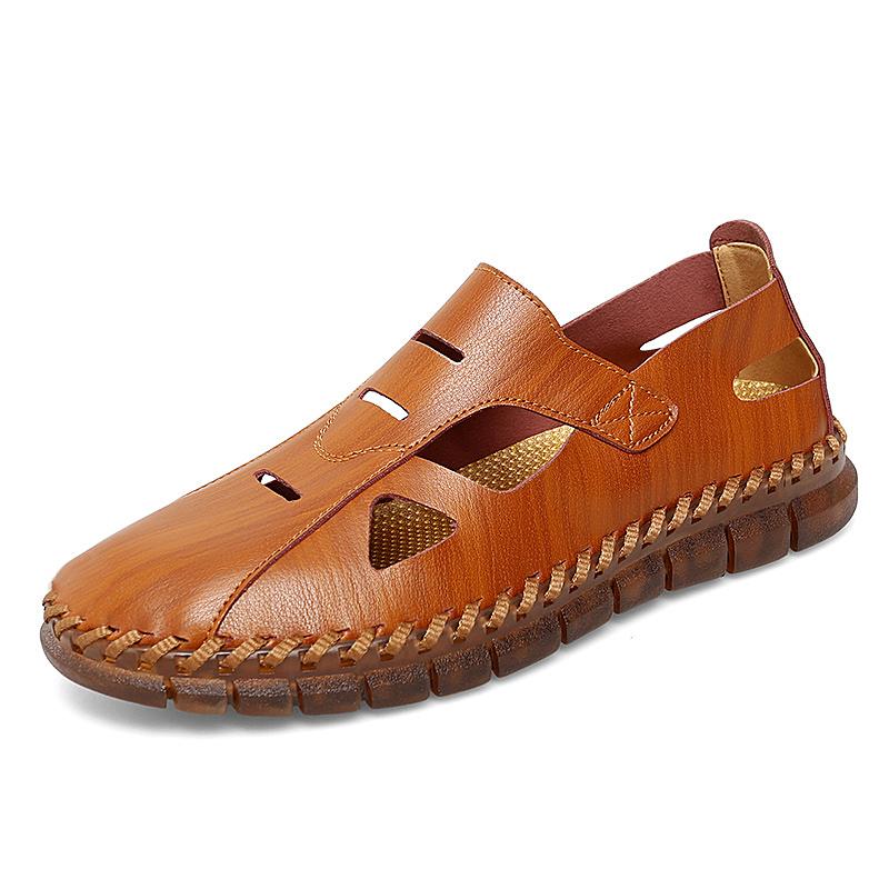 Hand-stitching Mens Casual Shoes New Summer Men Sandals All-match Man Leather Flats Fashion Hollow Out Shoes Breathable Sneakers