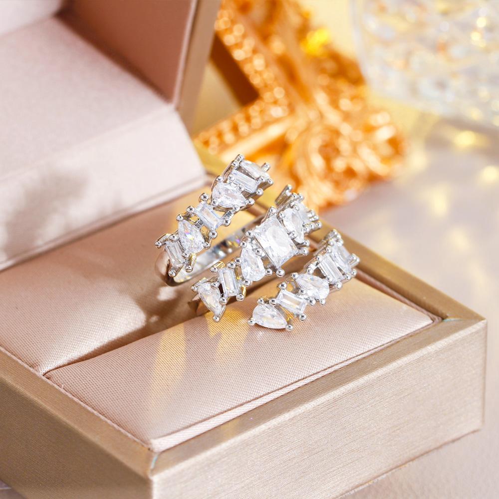 CMM Jewelry Brilliant Clear Multiple Zirkonia Silber Farbe Geometrisch Cocktail Party Verstellbarer Ring für Frauen