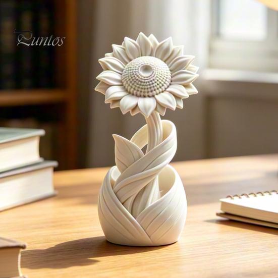 Matte Sunflower Tabletop Figurine 3D Printed Ornament, Nordic Style White Flower Desk Decor, Floral Statue Aesthetic Table Shelf Decoration,