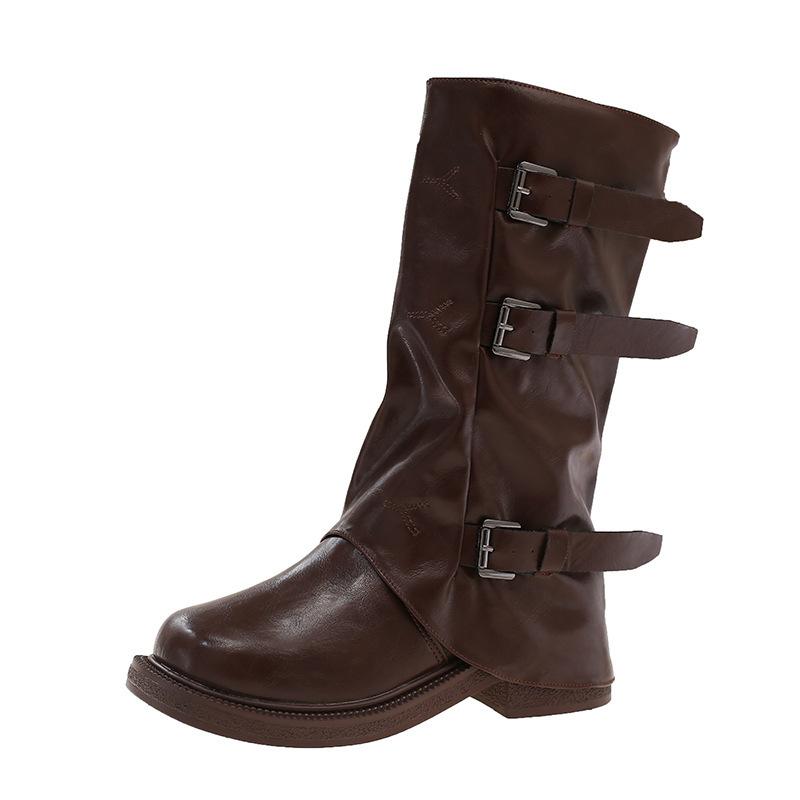 Niche retro thick heel mid-height boots western cowboy stack boots knight boots early autumn knight boots French women's boots