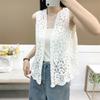 Sommer Dame Retro Hul Broderi Casual Løs Ermeløs Strikket Cardigan Vest