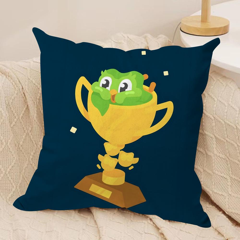 Cute D-Duolingos Cushion Cover Silky Short Plush Double-Sided Printed Pillow Case for Sofa All Seasons Home Decor Gift
