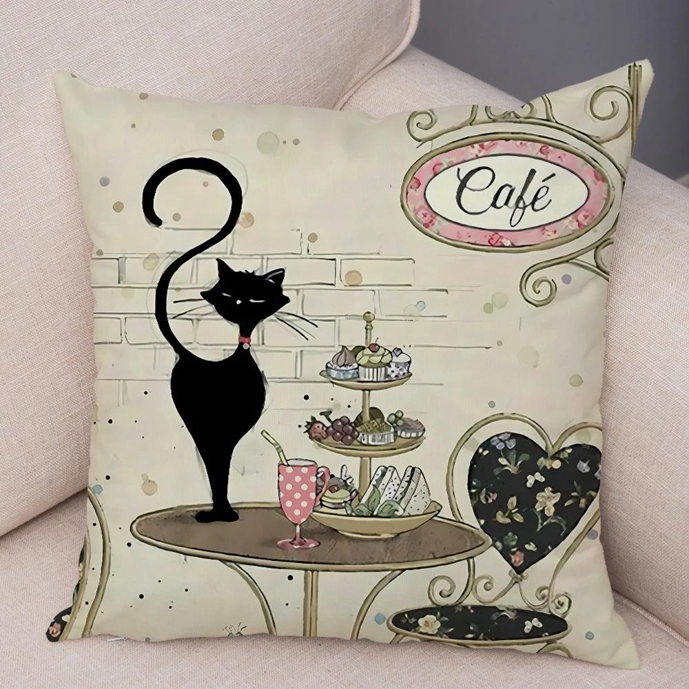 Double Print Cute Elegant Black Cat Cushion Cover Decor Cartoon Animal Pillow Case for Sofa Home Car Soft Plush Throw Pillowcase