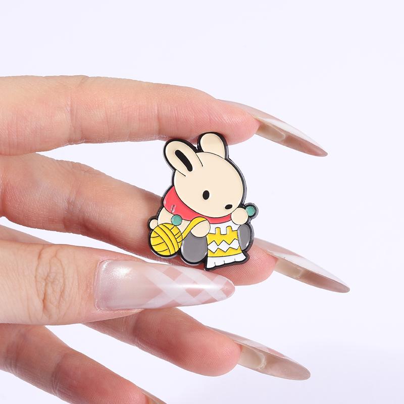 Rabbit Knitting Sleeping Enamel Pins Coffee Bunny Brooches Lapel Badges Cartoon Cute Animal Jewelry Gift for Friends