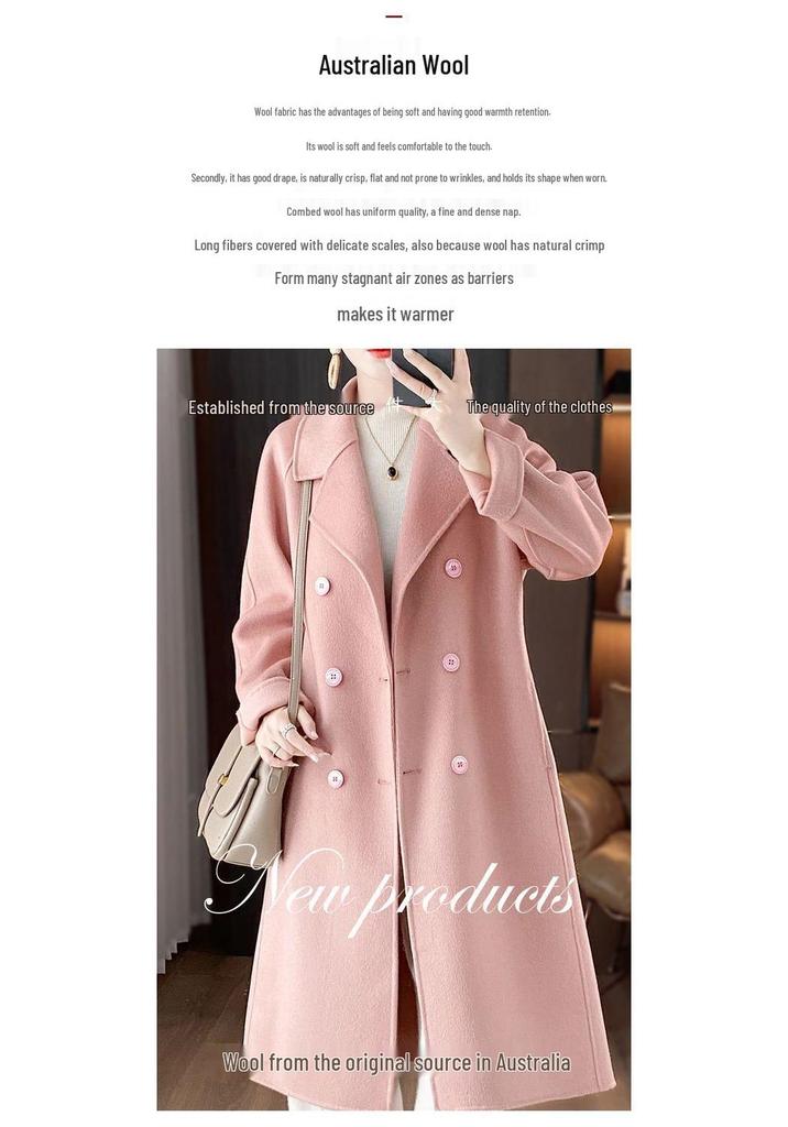 Wool Double-Breasted Mid-Length Coat for Middle-Aged and Elderly Women - Autumn/Winter