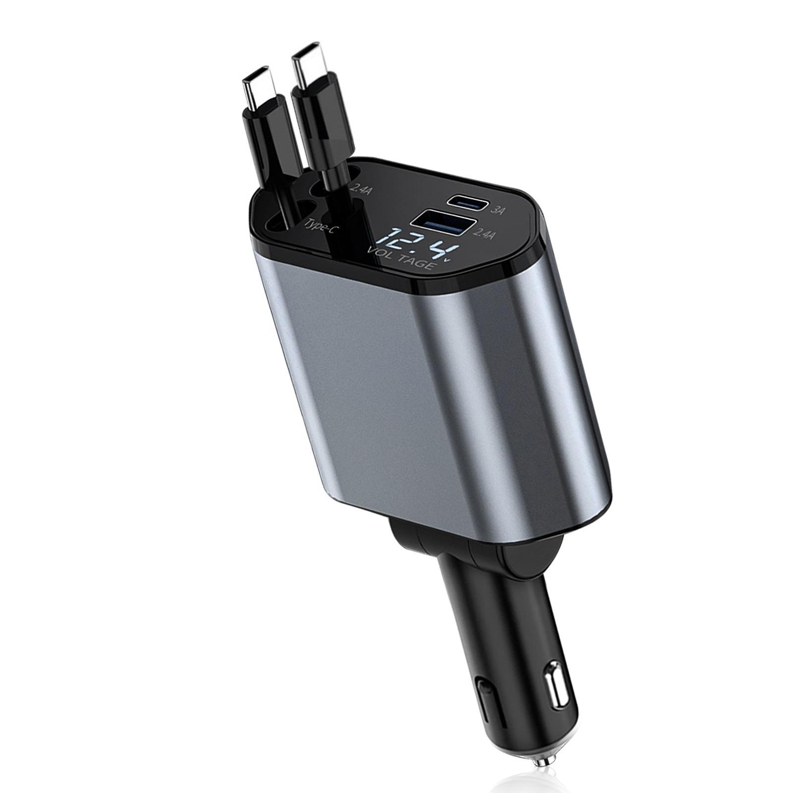 

120 Вт 4 в 1 выдвижное автомобильное зарядное устройство USB C кабель для iPhone Huawei Samsung шнур для быстрой зарядки разъем адаптера PD QC3.0 ABS,TypeC чёрный