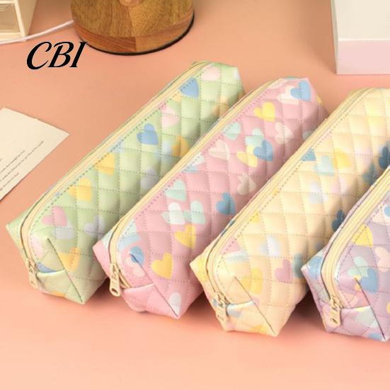 Water-repellent Pencil Case Heart Print Case, Minimalist Square Pen Pouch, Large Love Capacity Stationery Bag for Students, School Office Supplies