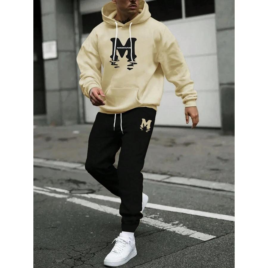 Herbst Winter Zweiteiliges Set für Männer Kordelzug Damen Trainingsanzug mit Kapuze Qualität Bequemer Casual Pullover Mode Täglich