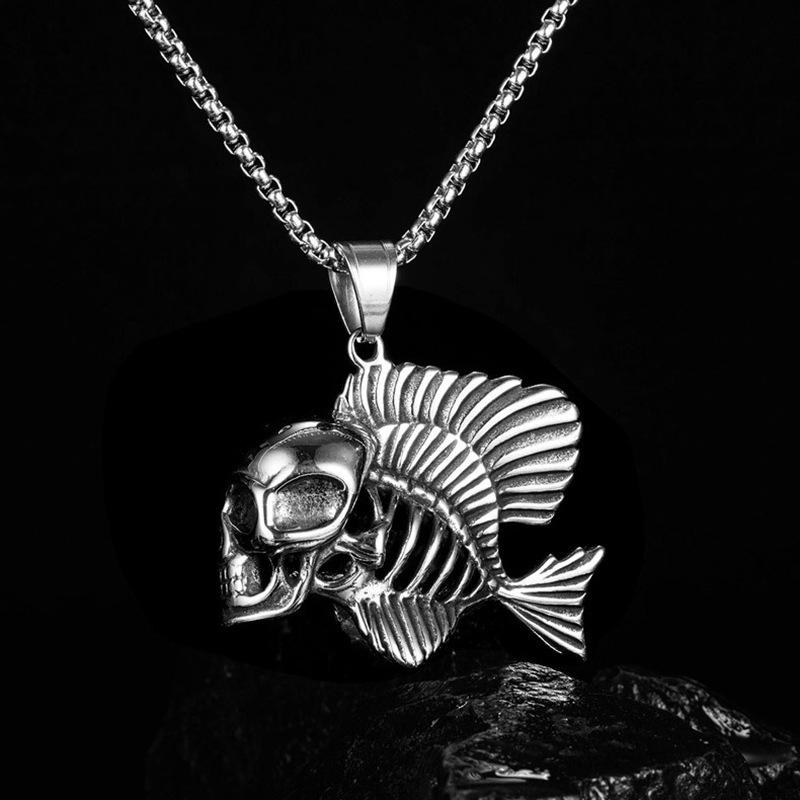 Vintage Men'S Street Nightclub Clownfish Stainless Steel Necklace Pendant, Hip Hop Big Skull Decoration