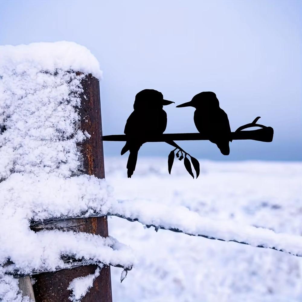 Two Birds On Branch Iron Art Silhouette - Metal Wall Art for Home Stunning Statue Stake Decoration and Housewarming Gifts