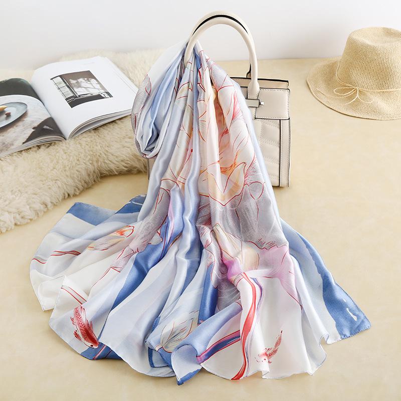 Women's Faux Silk Travel Shawl - Large Summer Sun Protection Retro Beach Towel Scarf