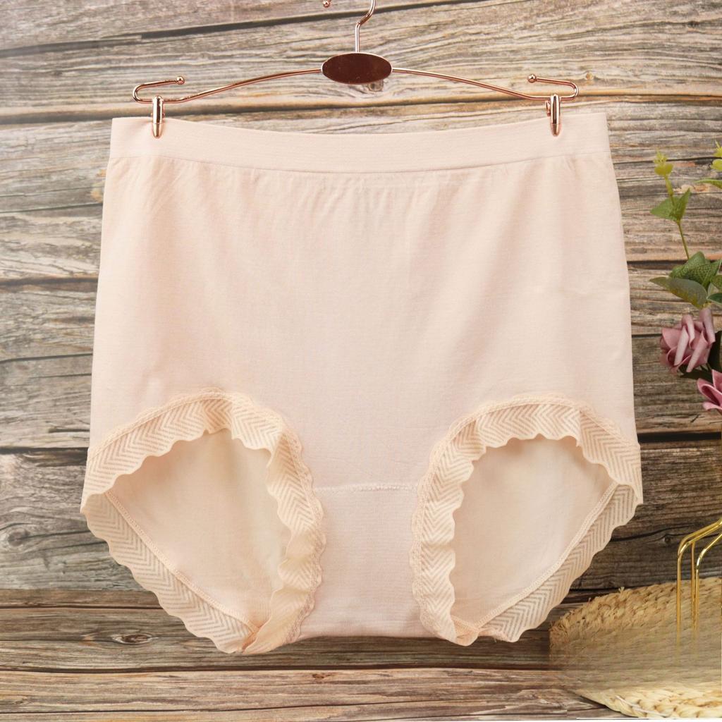 Plus Plus Size Women's Summer Lace Edge Seamless High Waist Briefs