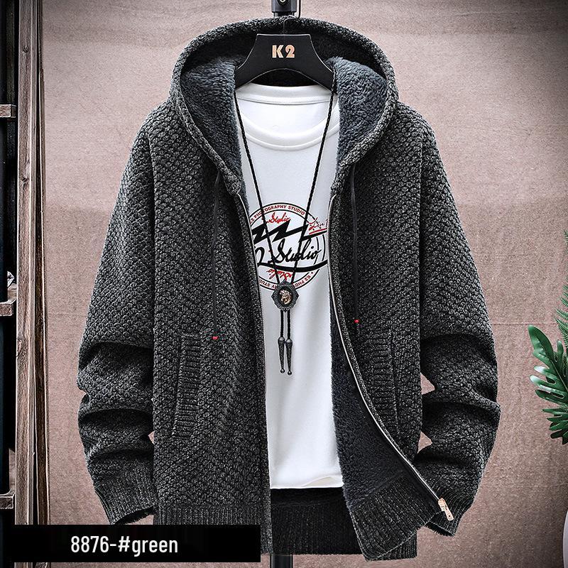 

Men s Autumn Plush Hooded Knit Cardigan Sweater 3XL