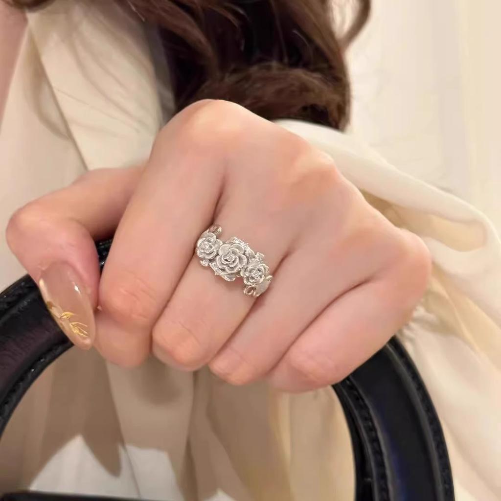 Cute Romantic Purple Four Leaf Zircon Flower Adjustable Rings for Women Gold Color Stainless Steel Jewelry Gift Anillos De Mujer