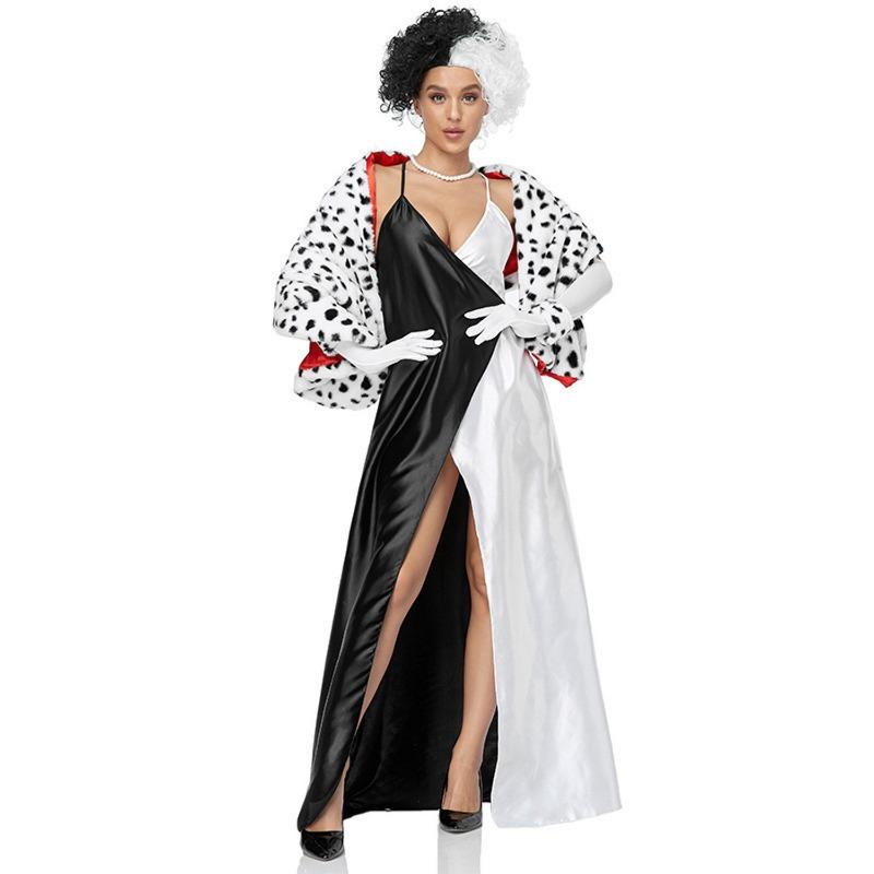 Adult Female Halloween Costume Costume Kuila Dalmatians Costume Cosplay Black and White Witch Suit