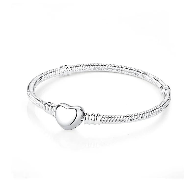 Originale 925 Sterling Sølv Armbånd Armbånd Krystallkule Kjærlighet Hjertelås Perler Charms Moments Armbånd For Kvinner DIY smykker