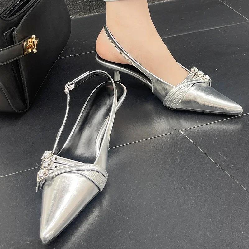 Fashion Pointed Toe Shallow Pumps Ladies Heels Shoes Female Fashion Slingbacks New in Medium Heels Shoes For Women Footwear Mules