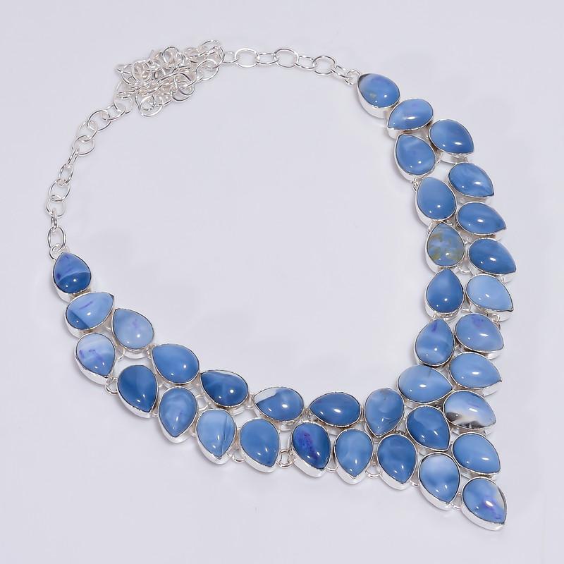 

Gorgeous Top Grade Qualite 100% Natural Owyhee Blue Opal Pear Shape Ethnic Handmade Jewelry 925 Steling Silver Necklace 18 WSJ-4759 срібний