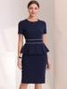 Allegra K Women's Midi Dress, Sheath Dress, Crew Neck, Peplum, Ruffles, Knee-Length, Short Sleeves, Bodycon Style, Navy Blue, Size M