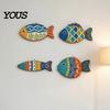 Houten Vissen Muurkunst 4 STuks Kustthema Decoratie, Bohemia Kleurrijk Patroon Print Rustieke Hangende Houten Decoraties Plaquettes, Decoratieve Hanger