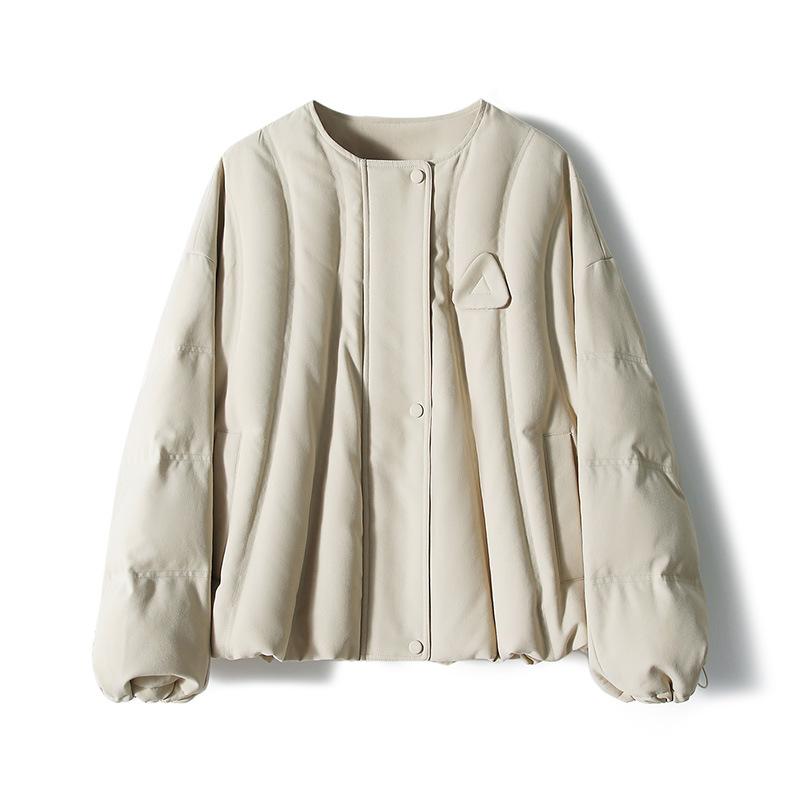 White goose down to keep warm and not bloated, heavy industry quilted round neck short down jacket, high-end goose down clothing, winter new w