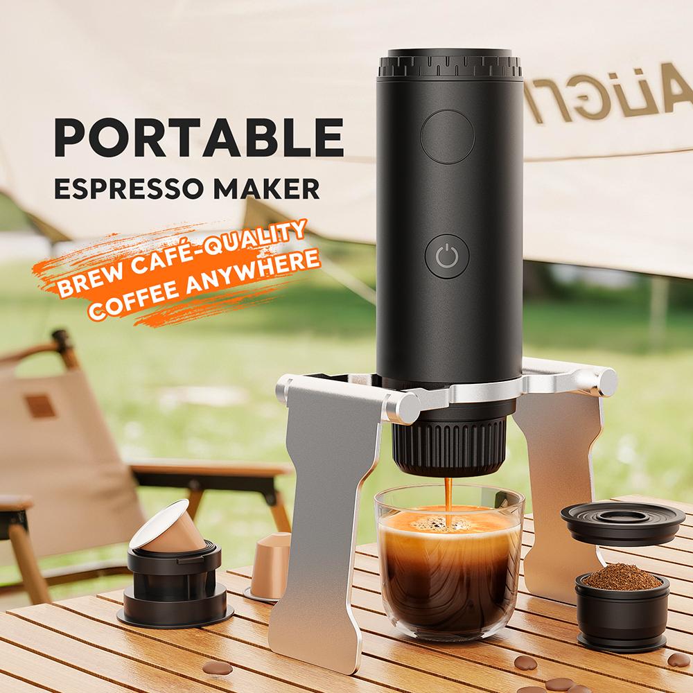[i Cafilas][2604] Wireless Electric Portable Electric Espresso Machine Travel Coffee Maker for Camping Car Self-Heating With Ground Coffee & Capsule