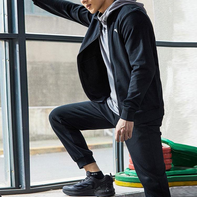 Anta Knitted Collar Long Sleeve Jacket Men Outerwear Black 952138738-3