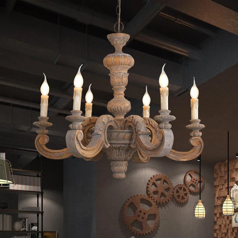 Pillar wooden chandelier lighting vintage white retro chandeliers for baby room home interior lighting bedroom living room