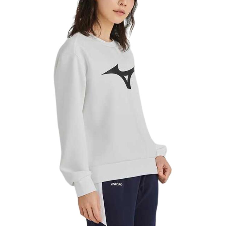 Mizuno Logo Design Versatile Casual Round Neck Long Sleeve Sweatshirt Women sweatshirt White K2CC22A3