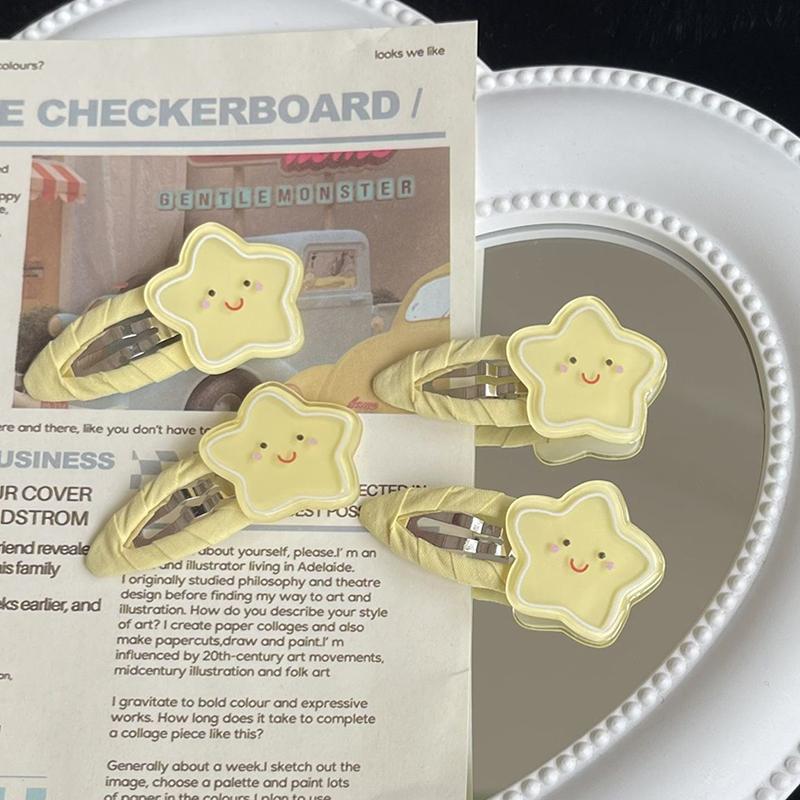 1 pár Sladké Hvězdičky s Úsměvem Sponky do Vlasů Univerzální Roztomilé Žluté Akrylové Sponky pro Ženy Dívky Kawaii Doplňky do Vlasů Dárky