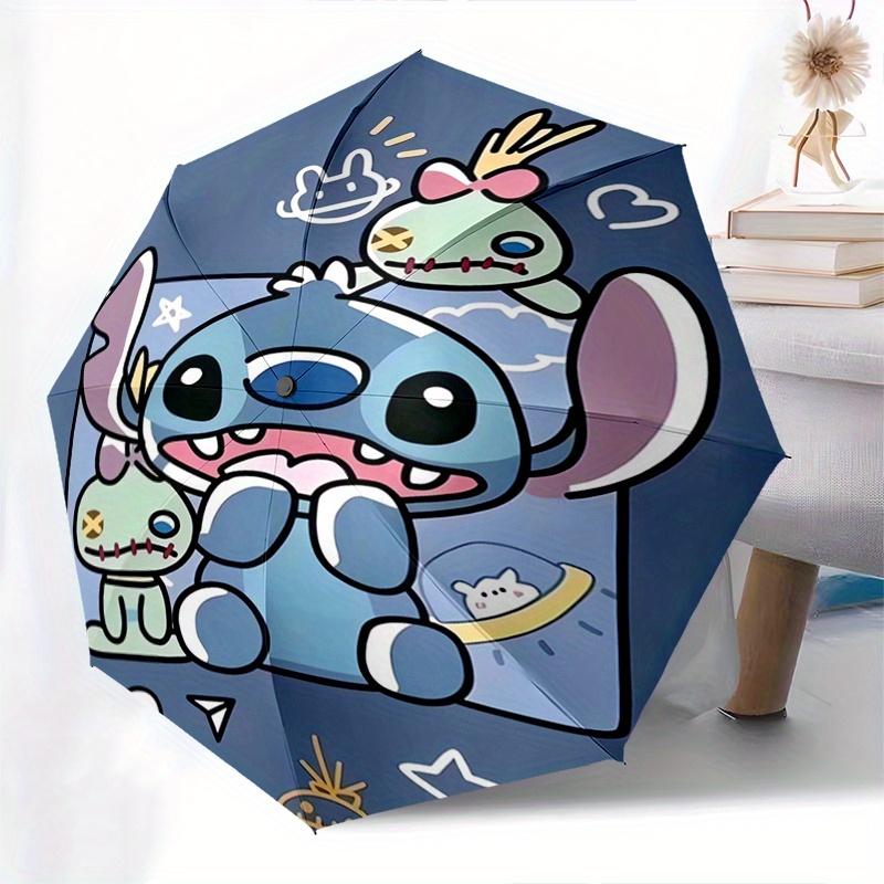 Stitch,Cute Fully automatic themed umbrella - 8 ribs durable iron frame, tri-fold compact design, perfect as a gift, travel umbrella, unisex