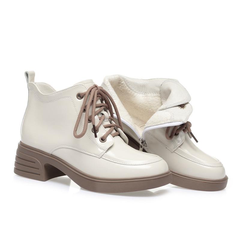 Fashion Autumn Winter Women Shoes Patent Leather Plush Warm Women Boots Platform Thick Sole Ankle Boots Women Shoes High Heel Boots