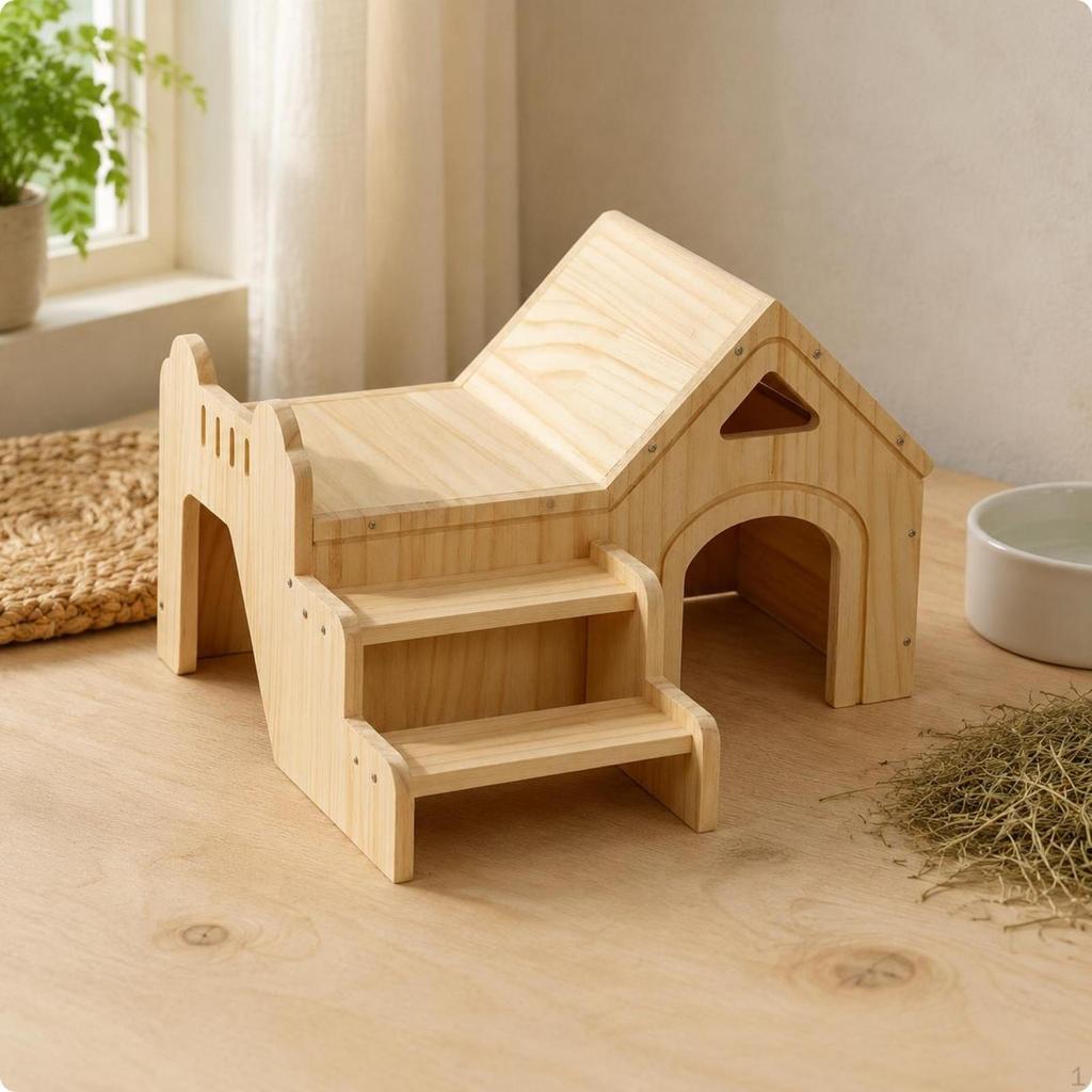 Wood Pet House Sloped Roof Small Arched Entrance Animal
