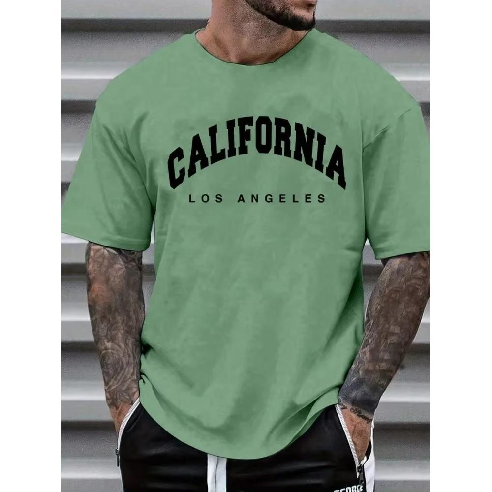 3D California Letter Print Men's Loose T-shirt Urban Street Men's Fashion Short-sleeved Top Summer Daily Casual Men's T-shirt