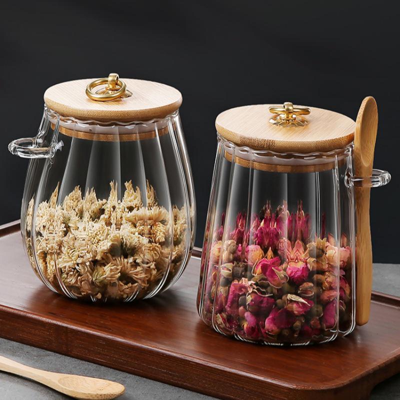 Transparent High-Borosilicate Glass Kitchen Storage Jars with Lids and Spoons